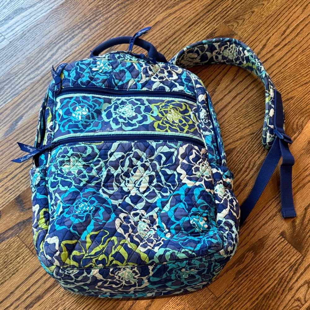 Vera Bradley Katalina Blues Large Tech Floral Blue Quilted Laptop Backpack